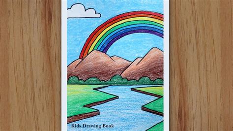 How To Draw Rainbow Scenery Step By Step Easy Scenery Drawing For