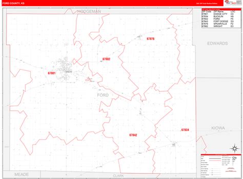 Ford County Ks Zip Code Wall Map Red Line Style By Marketmaps