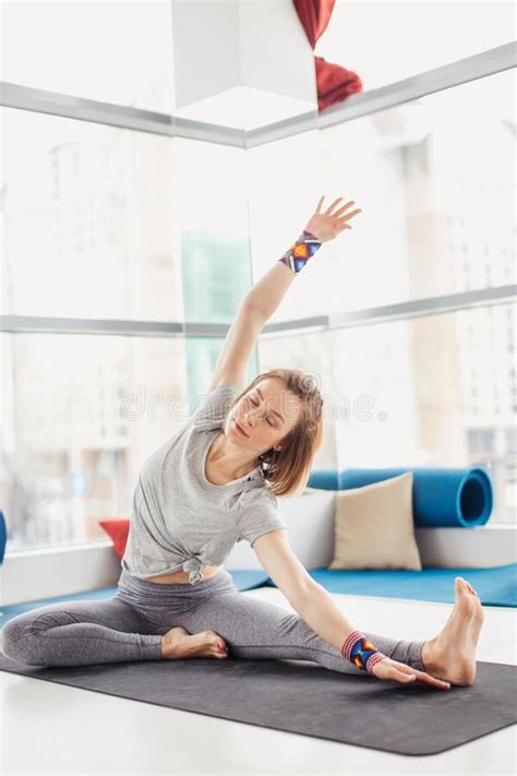 Woman Performing Yoga Pose On Mat Healthy Lifestyle And Fitness Concept Stock Image Image Of