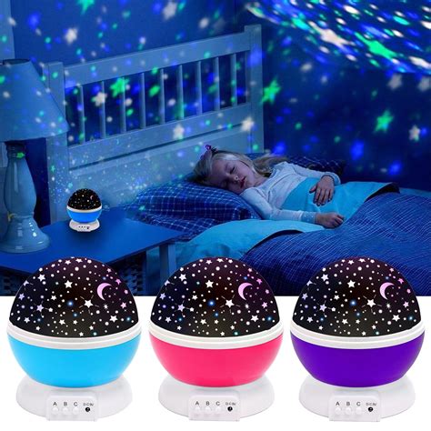 3 Colors Led Star Projector Lamp 360 Degree Romantic Rotating Night Cosmos Star Sky Moon