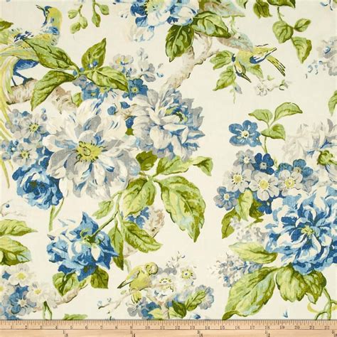 Waverly Floral Engagement Twill Porcelain Fabric Floral Drapery Fabric