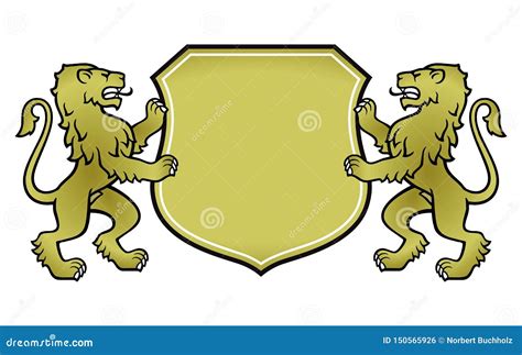 Heraldic Coat Of Arms With Two Lions Stock Vector Illustration Of