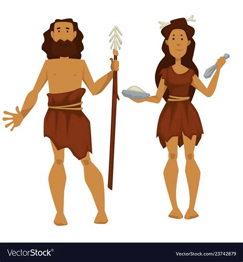 Stone Age Primitive Man And Woman With Spare Vector Image