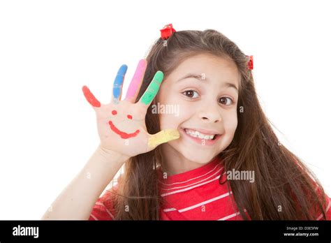 Happy Smiles Little Smiling Girl With Painted Smiley Face Stock Photo