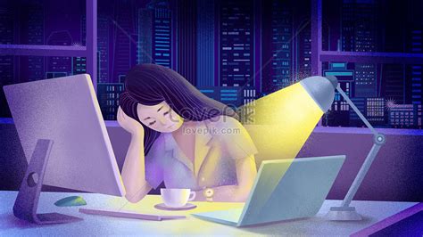 Late Night Work Alone Hard Work Illustration Imagepicture Free