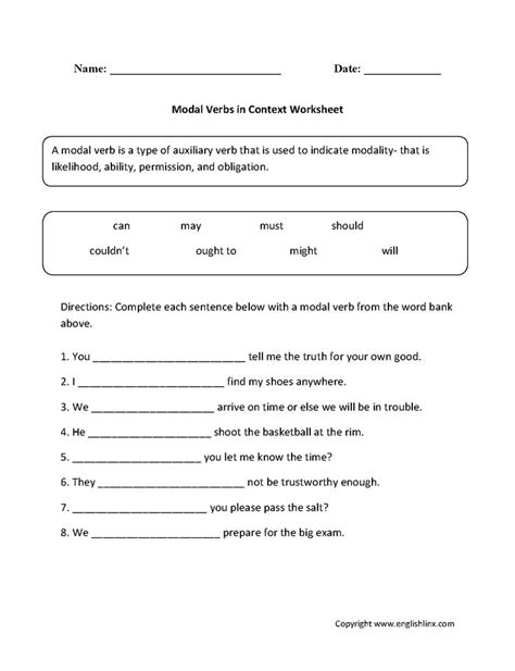 Modal Verbs Worksheets Englishlinx Board Verb Worksheets Hot Sex Picture