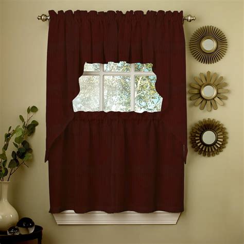 Ribcord Kitchen Curtains Solid Opaque 36 Tier Valance And Swag Set Wine