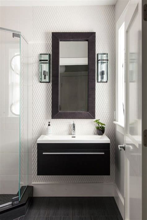 Modern Powder Room Vanity Bathroom Contemporary With 3d Wall Tile Black