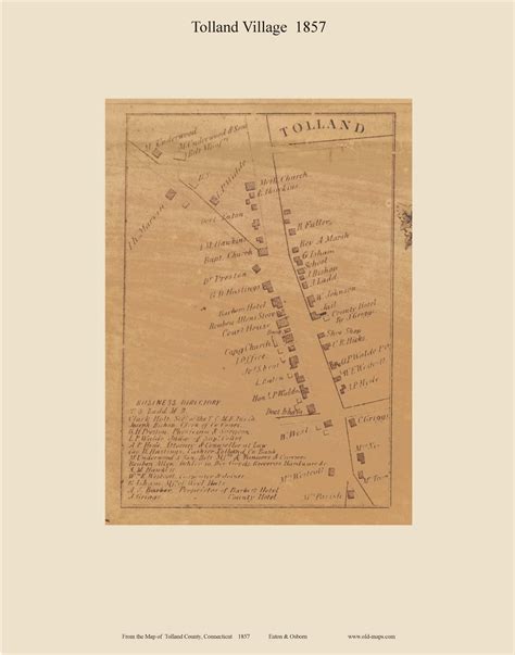 Tolland Village Connecticut 1857 Tolland Co Old Map Custom Print