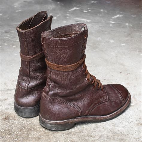 vintage 60 s kl dutch army brown leather combat boots etsy