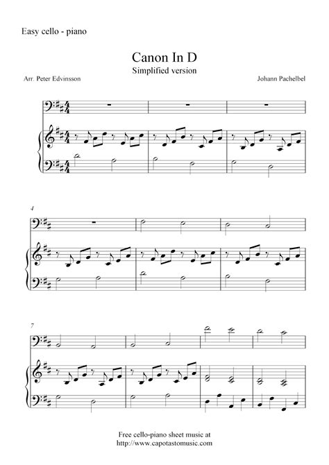 Easy Sheet Music For Beginners Free Cello And Piano Sheet Music Canon