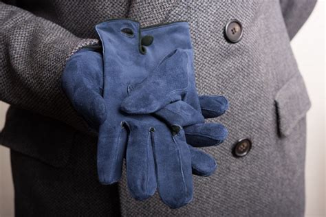 Navy Blue Gray Suede Unlined Men S Leather Gloves With Button By Fort Belvedere