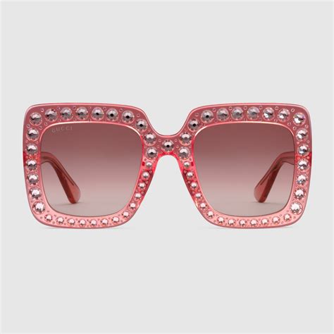Oversize Square Frame Acetate Sunglasses With Crystals Gucci Women S