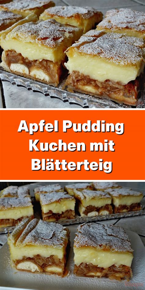 Versuchen sie auch das folgende rezept! Apfel-Pudding-Kuchen mit Blätterteig | Apfel pudding ...