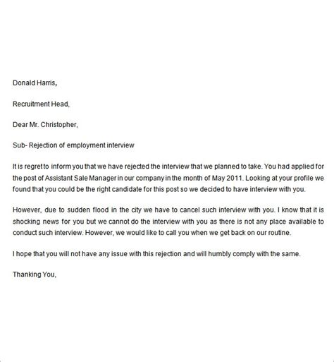 Rejection Letters Sample Templates