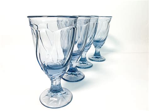 Vintage Blue Water Wine Glasses Noritake Sweet Swirl Light Blue Glass Goblets Set Of Of Four
