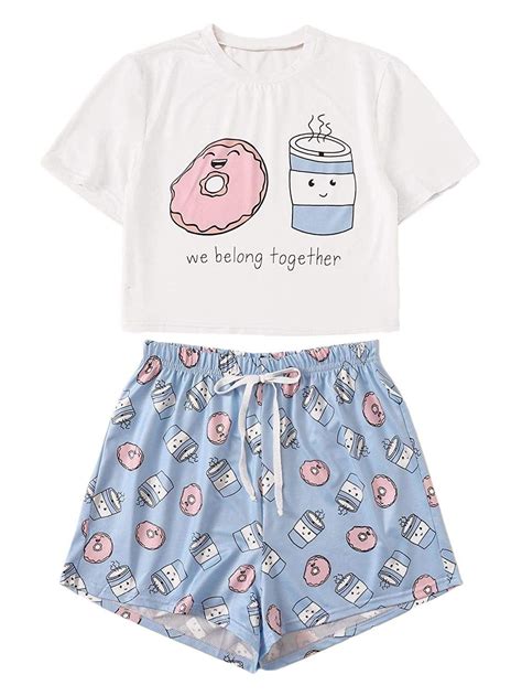 For Wearable Basics DIDK Coffee And Doughnut Pajama Set Cute Pajama