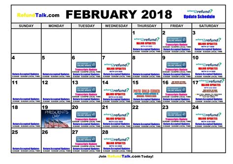 2018 Tax Refund Updates Calendar ⋆