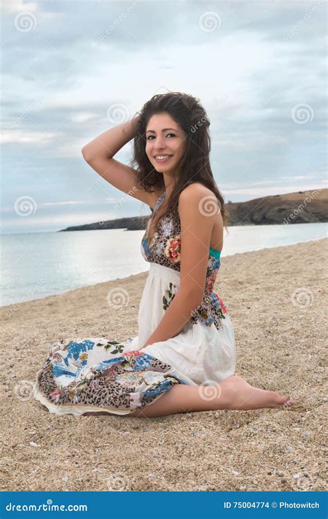 Smile On The Beach Stock Photo Image Of Woman Brunette 75004774