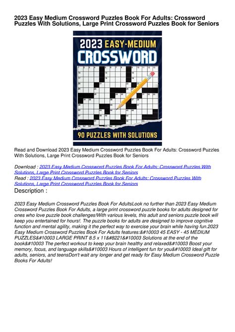 Pdf 2023 Easy Medium Crossword Puzzles Book For Adults Crossword