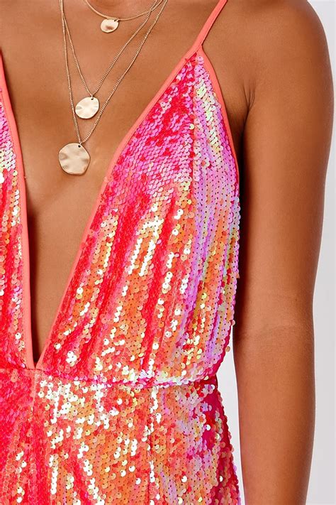 Pink Sequin Plunge Playsuit In The Style Ireland