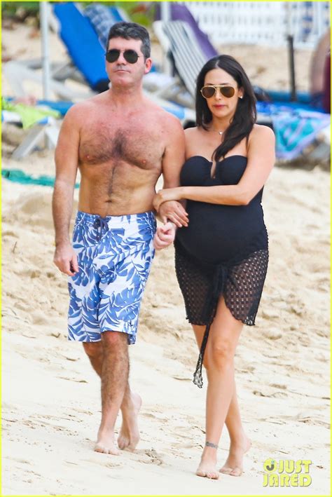 Simon Cowell Shirtless Beach Stroll With Pregnant Girlfriend Lauren