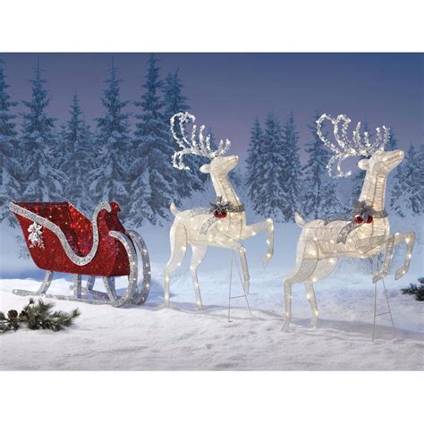 Can a reindeer hang on a christmas tree? Christmas Outdoor Indoor 2 Deer & Sleigh LED Set Electric ...