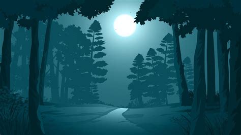 Pathway Through Dark Forest Illustration With Moonlight 6326661 Vector
