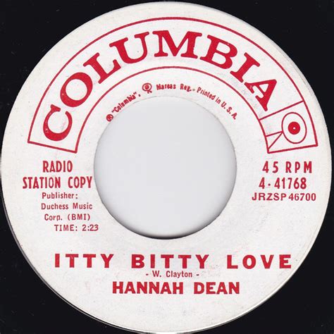 Hannah Dean Itty Bitty Love So Little Time 1960 Vinyl Discogs