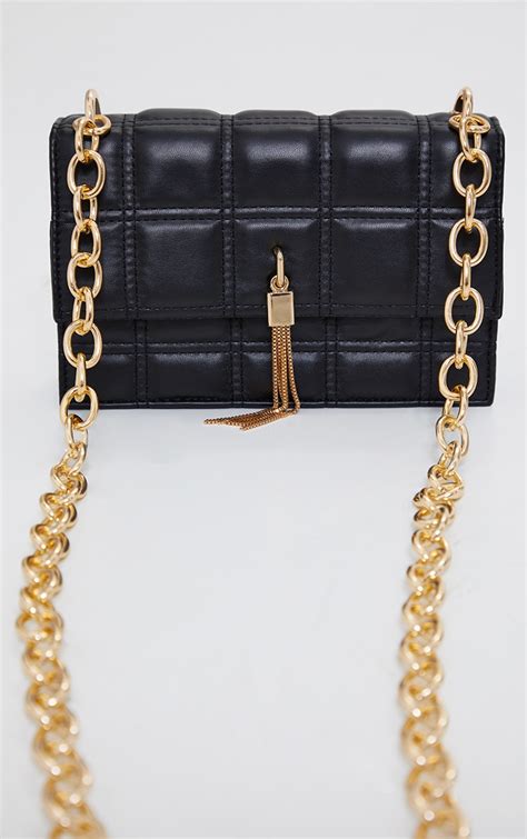 Black Mini Square Chunky Gold Chain Cross Body Bag Prettylittlething Il