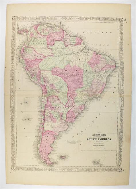 Large Antique South America Map 1864 Johnson Map South Etsy South