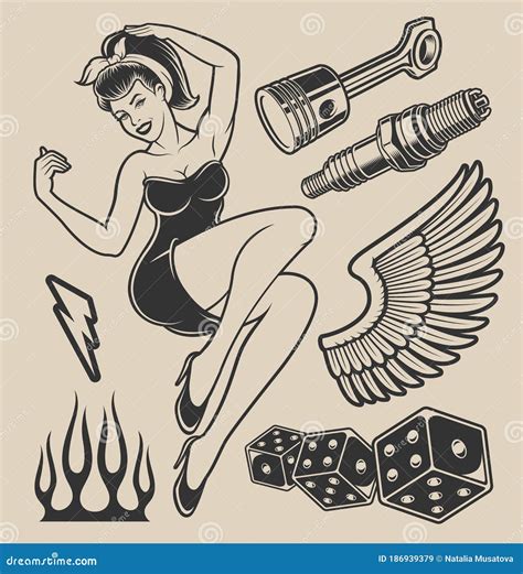 Illustration Of Pin Up Girl With Elements For Design Stock Vector