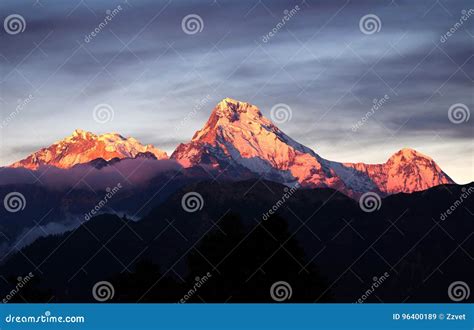 Panorama Of Mount Annapurna South Nepal Stock Image Image Of Called