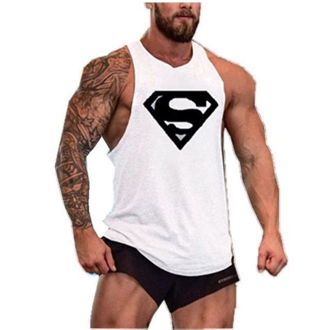 Superman Bodybuilding Men Tank Top White Running Vest Running Tank