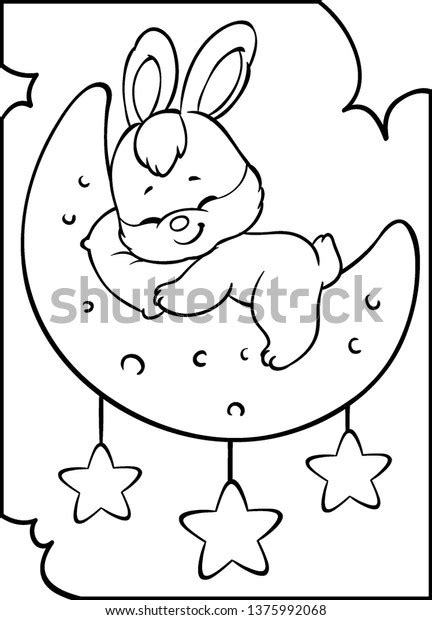 Little Bunny Sleeping On Moon Stock Vector Royalty Free 1375992068