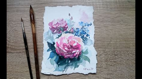 Color your painting by filling in the shapes with the watercolor pencils. Painting watercolor rose with Chinese brush - YouTube