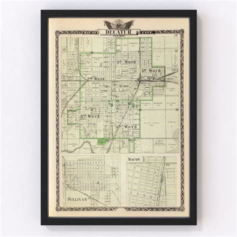 Vintage Map Of Decatur Illinois 1876 By Teds Vintage Art