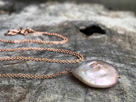 Blush Pink Pearl Pendant Necklace 14k Rose Gold Filled Large Single