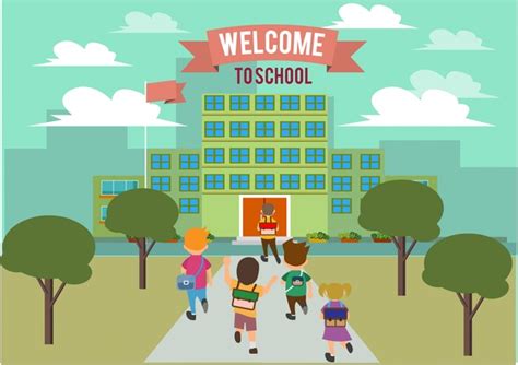 Welcome To School Banner Joyful Kids Design Vectors Graphic Art Designs