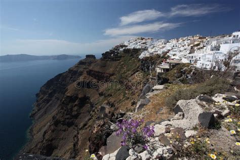 Santorini With Fira Town And Sea View In Greece Stock Image Image Of