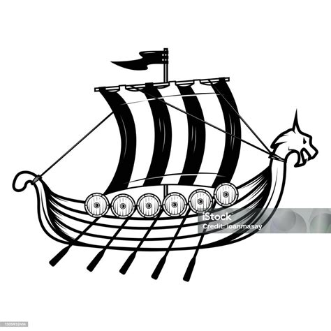Ilustración De Nave Vikinga Drakkar Elemento De Diseño Para Cartel
