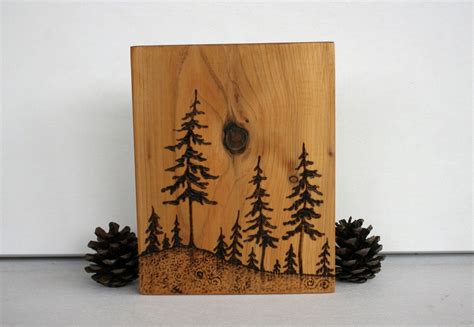 Pine Trees Art Block Woodburning By Twigsandblossoms On Etsy
