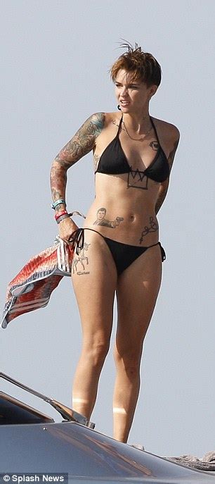 Ruby Rose Shows Off Her Tattoos In Black Bikini In Ibiza Daily Mail