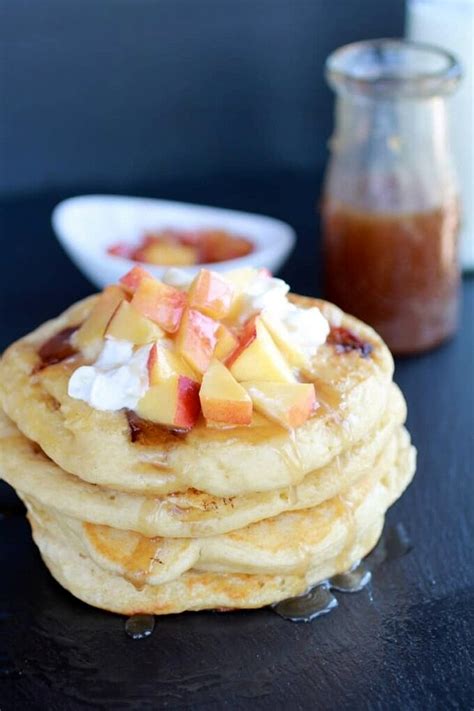 Bourbon Peaches And Coconut Cream Pancakes With Bourbon Cream Syrup