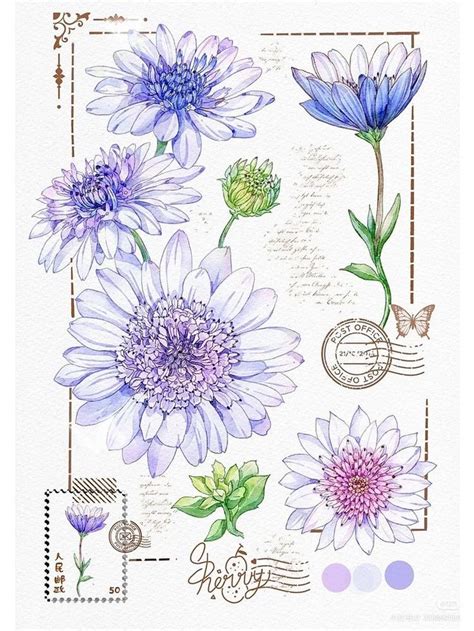 An Image Of Flowers With Stamps On Them