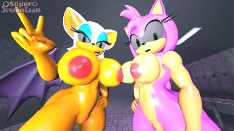rule 34 2girls 3d amy rose anthro color female female only furry furry only green eyes