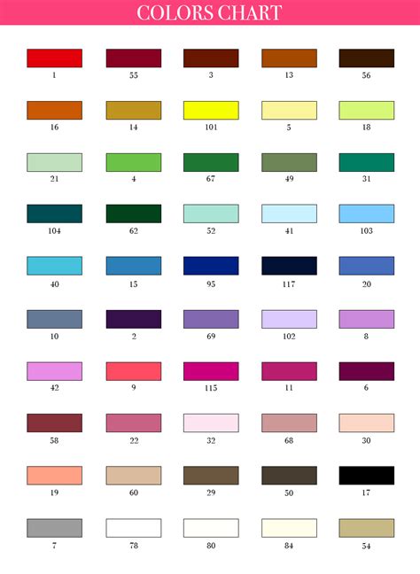 List Of Colors Available For All Of Our Tailor Made Dresses