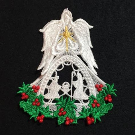 Angel Nativity Holly Ornament Embroidered Free Standing Lace Free