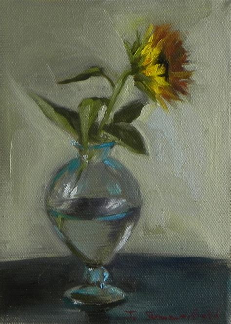 Jonelle Summerfield Oil Paintings Sunflower In Clear Blue Vase