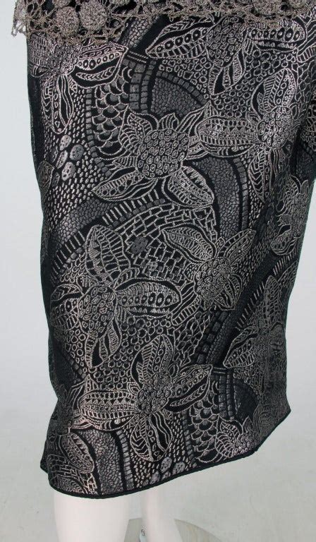1920s Silver And Black Metallic Brocade And Metallic Lace Dress For
